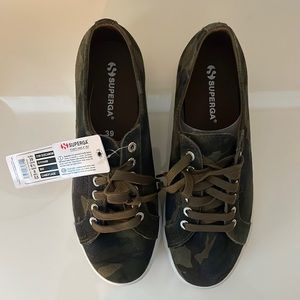 Women’s Superga platform shoes. W Size 39/8. Camo print.New with tags,in box